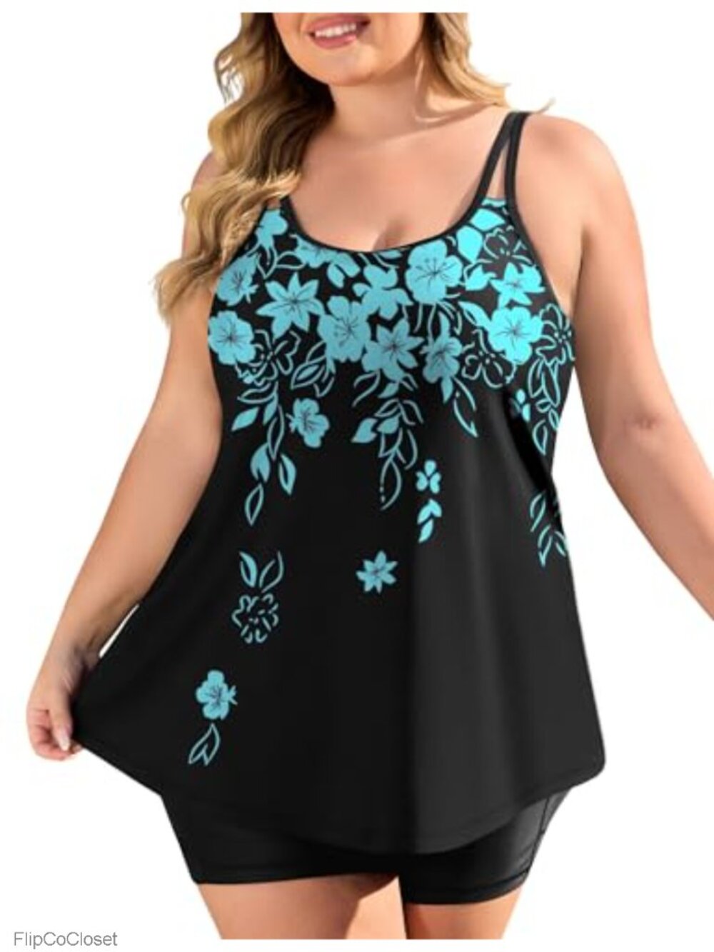 Plus Size Tankini Swimsuits Two Piece Bathing Suits Sleeveless Boyshort